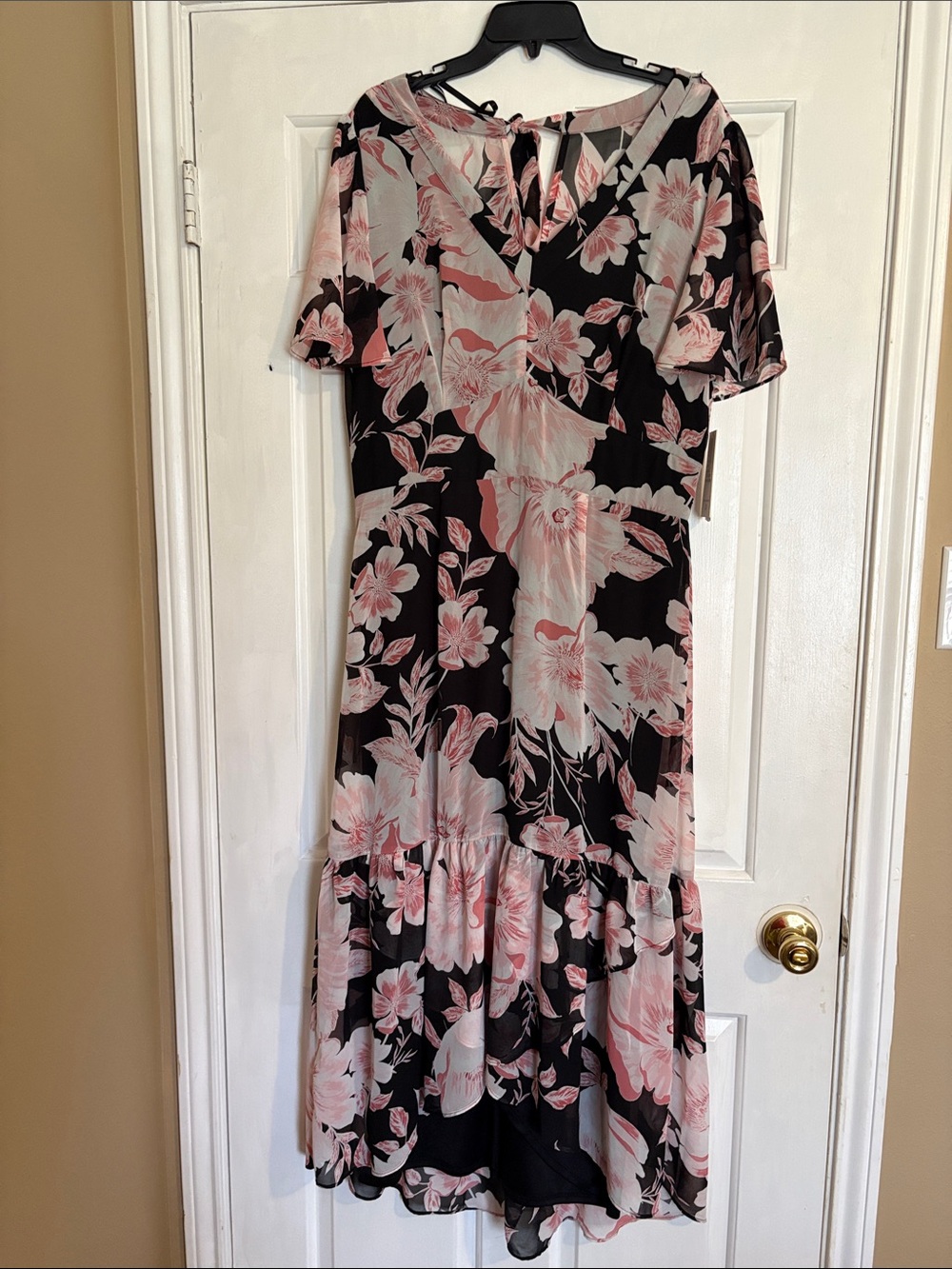 Julia Jordan Black Maxi Dress with Blush Pink Floral Print